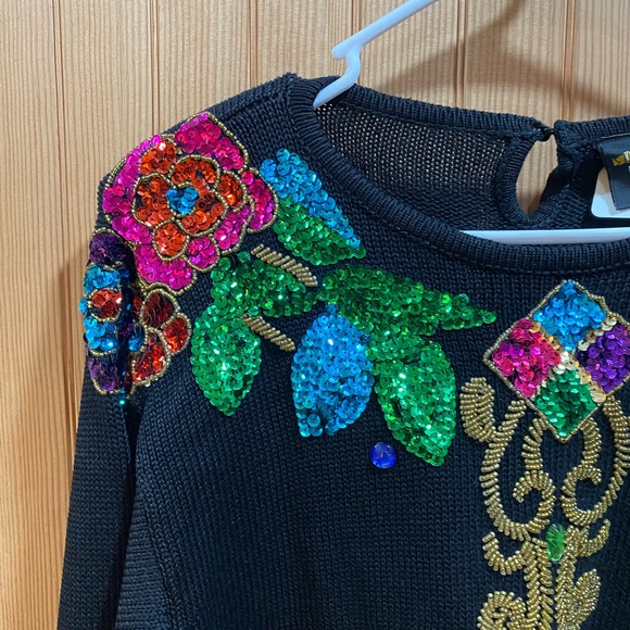 Vintage Black Tunic with Colorful Embellishments - Picture 4 of 6